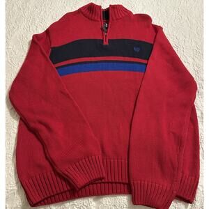 VTG CHAPS Pullover Mens Large Red Blue Black 1/4 Zip Color Block Sweater NWT